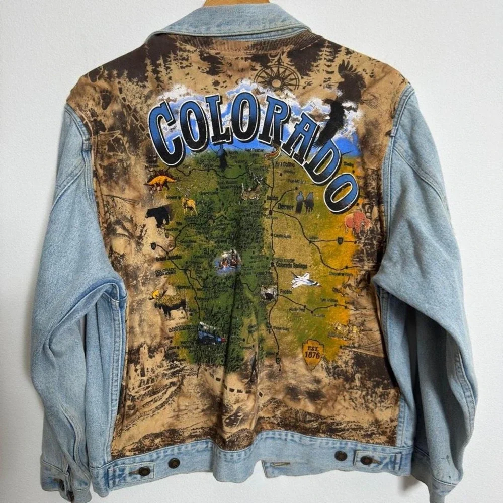 Vintage Colorado Map Denim Jacket Light Wash Vintage Women's Large/Men's Medium